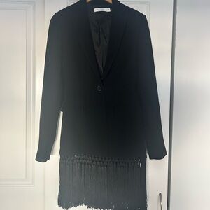 Altuzarra Black Fringe-Hem Single-Button Blazer Size 6 UK 38